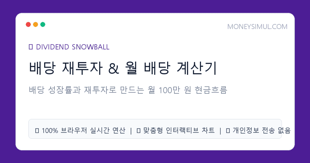배당 재투자 계산기 — 월 100만 원 배당 목표 달성 & 복리 스노우볼 시뮬레이터